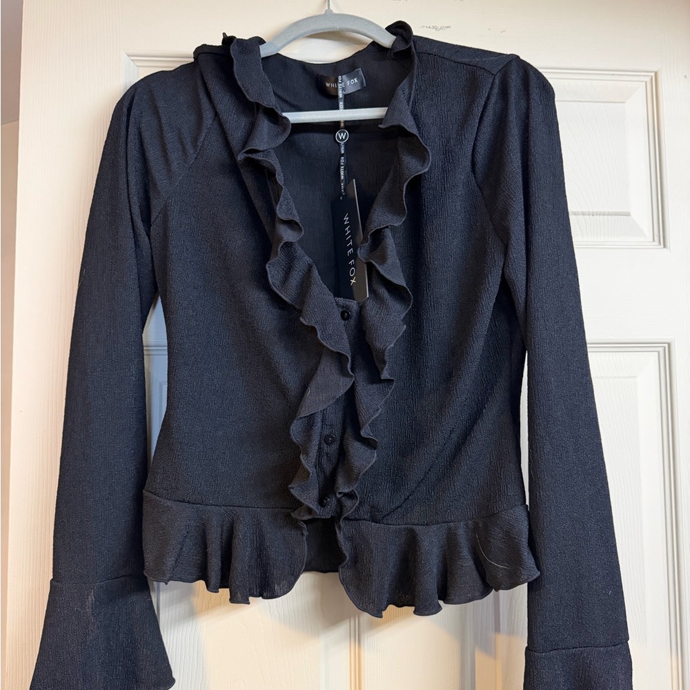 White Fox Boutique Black Ruffled Blouse